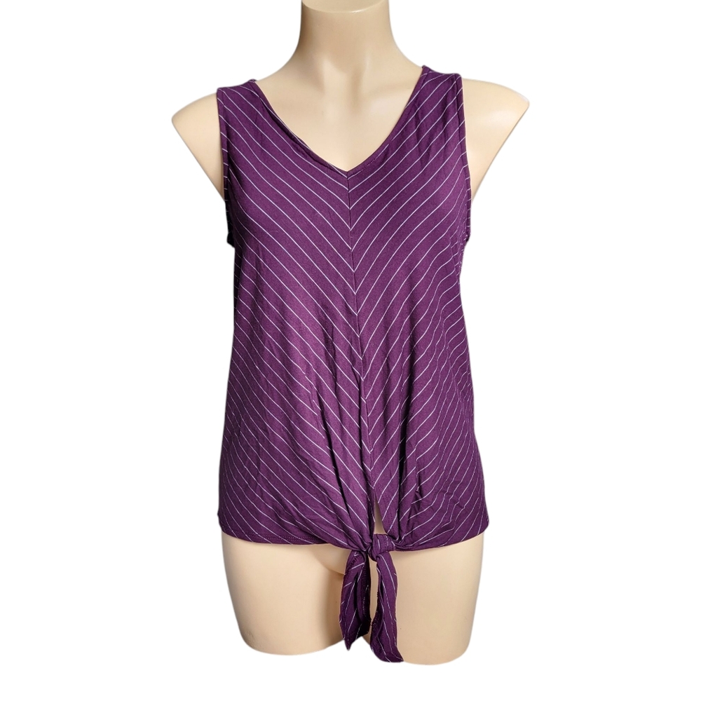 NWOT Matty M Women's Xs Purple Striped Sleeveless Knot V-neck Tank Top